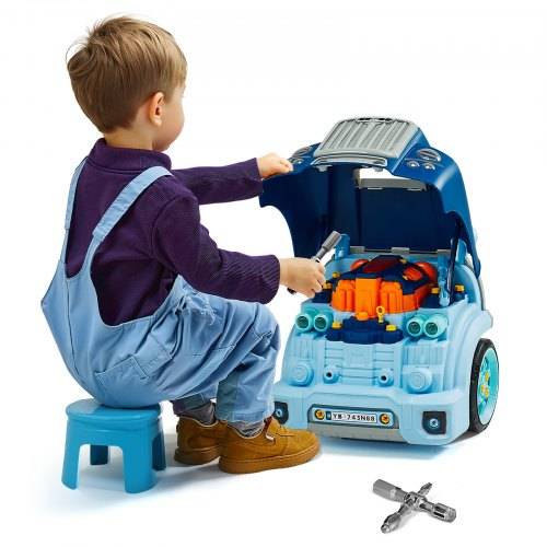 VEVOR Motorspielzeug, 60-teilig, Autoreparaturset für Kinder, mit abnehmbaren Teilen, Lichtern und Geräuschen, Lenkrad und Hupe, Mechaniker-Werkstat