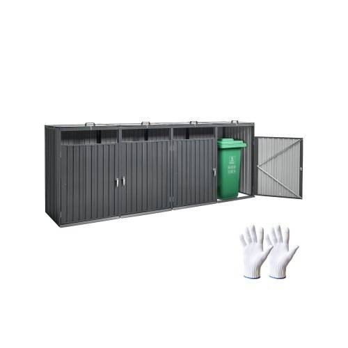 VEVOR Mülltonnenbox, 4x 240 L Mülltonnenhaus für den Au_enbereich, Müllcontainer aus verzinktem Stahl, Mülltonnenverkleidung, für den Einsatz im