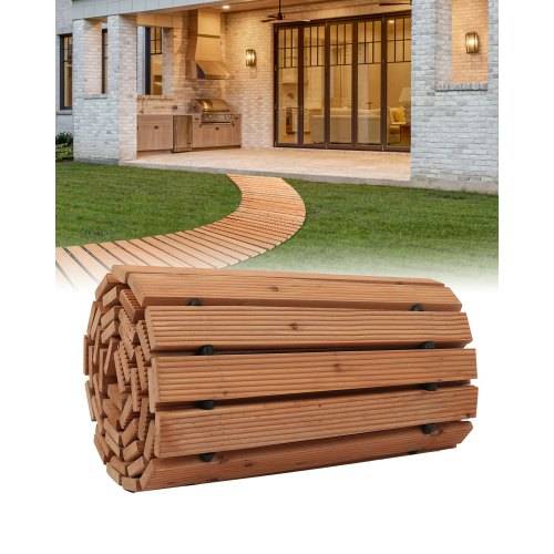 VEVOR Rollweg Gartenweg 253x43 cm, Ausrollbarer Holzweg, Gehweg aus Zedernholz mit Drahtseilverbindung, Holztritt, Gartentritt, dekorative