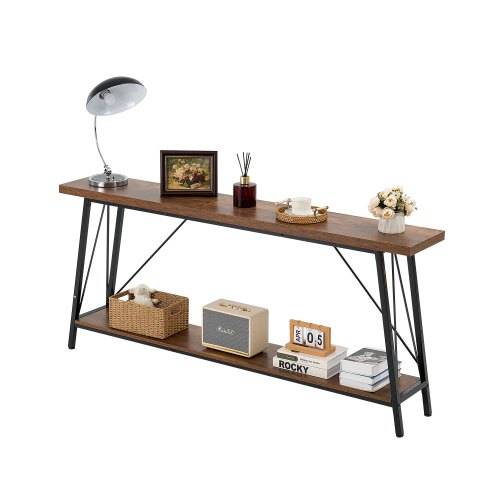 VEVOR schmaler Konsolentisch Eingangstisch (180 cm Länge / 45,3 kg belastbar), 2-stufiger Flurtisch Beistelltisch Sofatisch mit Metallrahmen, für Ei