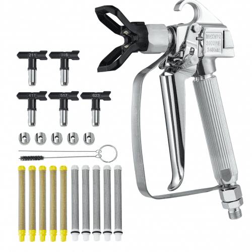 VEVOR Airless Farbspritzpistole, 3600 PSI Hochdruck Airless Farbspritzpistole mit 5 Düsen, 211, 315, 417, 517, 623, Airless Farbspritzpistolen Set