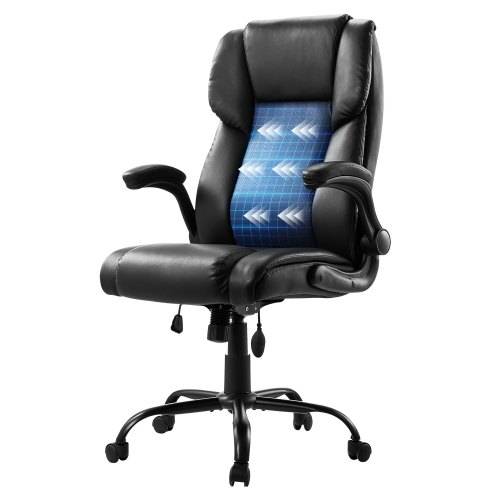 VEVOR Chefsessel Bürostuhl Drehstuhl mit hoher Rückenlehne & Lendenwirbelstütze & klappbaren Armlehnen, ergonomischer Schreibtischstuhl mit Neigung