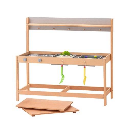 VEVOR Matschküche 1000x360x885 mm, Kinderküche, Holzspielzeug-Spielküchenset mit Zubehör, Outdoor-Spielset, Rollenspiel-Outdoor-Küche für Jungen