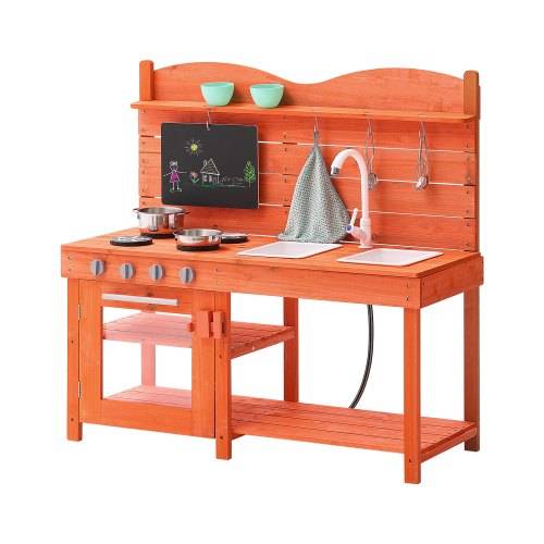VEVOR Matschküche 1050x400x965mm, Holzspielzeug-Spielküchenset, Outdoor-Spielküche für Kleinkinder für Kinder, Spielküche mit Herd, Spüle, Wass