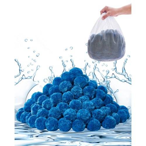 VEVOR Pool-Filterbälle für Sandfilter, 0,71 kg, zum Ersetzen von Pool-Filtersand, blaues Filtermedium aus Polyesterfaser mit Waschbeutel, für Schwi