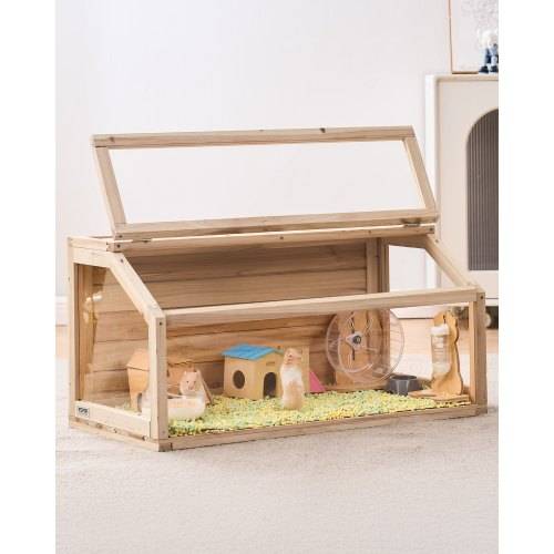 VEVOR Hamsterkäfig aus Holz, Hamsterhabitat mit 270°-Sicht, 81,3x40,6x40,6 cm, Zwerghamsterkäfig mit zu öffnender Oberseite, Kleintierkäfig, Mäu
