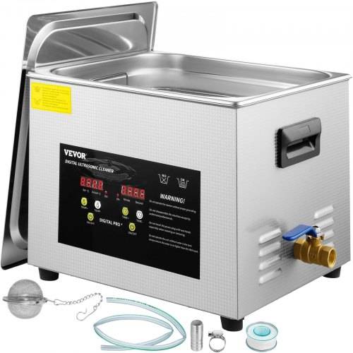 VEVOR 15 L Ultraschallreiniger (600 W Heizung, 360 W Ultraschall) Professioneller digitaler Labor-Ultraschall-Teilereiniger mit Heizungstimer für