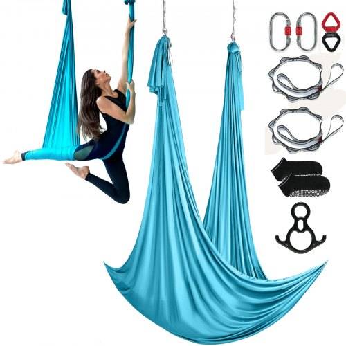 VEVOR Aerial Yoga Hängematte Set 10 x 2,8 m, Blau Aerial Yoga Swing Air Fliegen, Indoor Aerial Yoga Hammock Swing 1000 kg Max. Tragfähigkeit, inkl