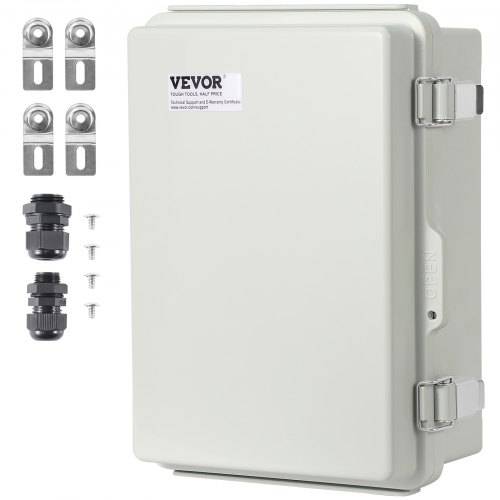VEVOR Elektrischer Anschlusskasten für den Au_enbereich, 300 x 200 x 180 mm Elektrogehäuse aus ABS-Kunststoff mit Klappdeckel, Edelstahlriegel, IP67