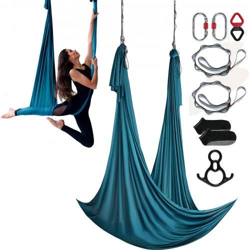 VEVOR Aerial Yoga Hängematte Set 10 x 2,8 m, Grün Aerial Yoga Swing Air Fliegen, Indoor Aerial Yoga Hammock Swing 1000 kg Max. Tragfähigkeit, inkl