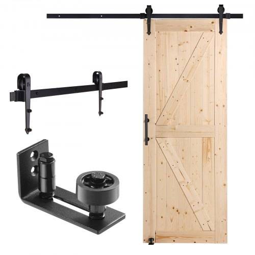 VEVOR Scheunentor und Hardware-Set Schiebetürsystem, 762 x 2133,6 mm Holz-Schiebetor, sanft und leise, Scheunentor-Set mit 8-in-1-Bodenführung und