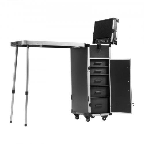 VEVOR Professioneller Make-up-Koffer aus Aluminium, Kosmetikkoffer, Werkbank mit Stützbeinen, Roll-Make-up-Koffer, extragro_er Trolley
