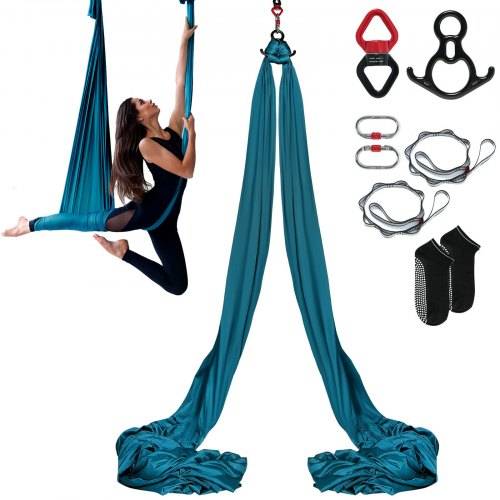 VEVOR Aerial Yoga Hängematte Set 8 x 2,8 m, Grün Aerial Yoga Swing Air Fliegen, Indoor Aerial Yoga Hammock Swing 1000 kg Max. Tragfähigkeit, inkl