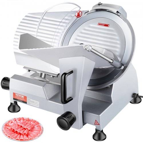 VEVOR Kommerzieller Fleisch Allesschneider 240 W, Elektrische Aufschnittmaschine Lebensmittelschneider mit 25,4 cm-Kohlenstoffstahlklinge, 0_12 mm