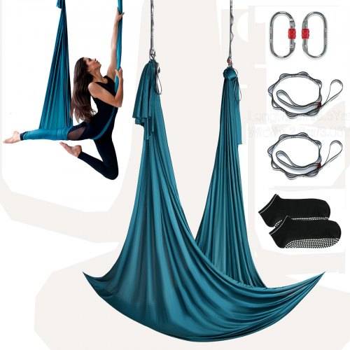 VEVOR Aerial Yoga Hängematte Set 5 x 2,8 m, Grün Aerial Yoga Swing Air Fliegen, Yoga-Schaukel Hammock Swing 1000 kg Max. Tragfähigkeit, inkl. Yoga-
