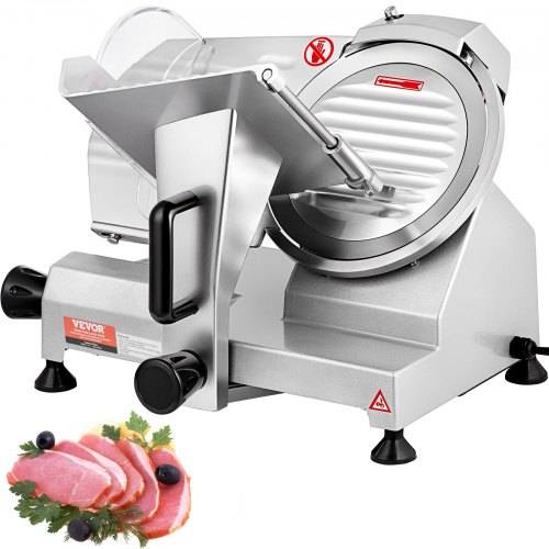 VEVOR Kommerzieller Fleisch Allesschneider 200 W, Elektrische Aufschnittmaschine Lebensmittelschneider mit 20,32 cm-Kohlenstoffstahlklinge, 0_12 mm