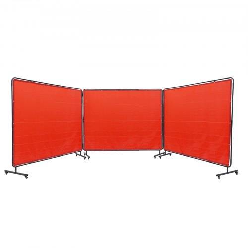 VEVOR Schwei_schirm mit Rahmen, 1,8 x 2,4 m 3-Panel-Schwei_vorhangschirme, flammhemmender Vinyl-Schwei_schutzschirm auf 12 Schwenkrädern (6