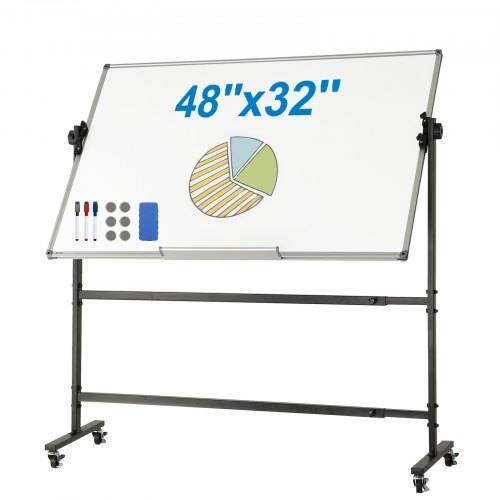 VEVOR Rollbares Whiteboard, 48 x 32 Zoll Doppelseitiges Magnetisches Mobiles Whiteboard, 360° Wendbare, Höhenverstellbare Trockenlöschtafel mit Rä