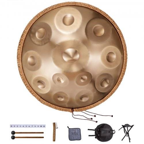 VEVOR Handpan, 55 cm, 12 Noten, D-Moll-Handtrommel, Drum-Instrument mit Schlägeln, 440-Hz-Handpan-Ständer & Tragetasche, Heilende Klangtrommel aus