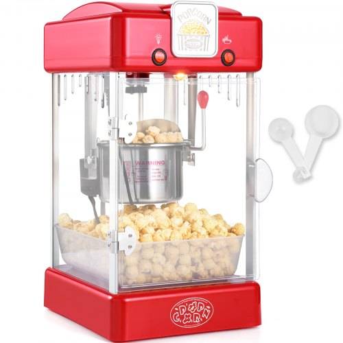 VEVOR Popcornmaschine, 300 W Popcornmaschine, 2,5 oz Kessel macht 4 QT pro Ladung, Tisch-Popcornmaschine mit PP-Tür, inkl. 2 Schaufeln und Tablett