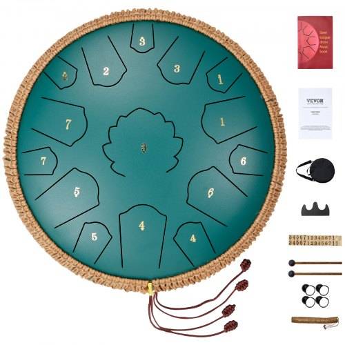 VEVOR Zungentrommel 356 mm, Steel Tongue Drum 15 Noten, Regentrommel, D-Dur-Tonart, Regenglockenspiel mit 2 Schlägeln & Tragetasche