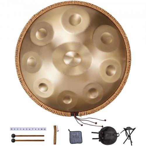 VEVOR Handpan, 55 cm, 9 Noten, D-Moll-Handtrommel, Drum-Instrument mit Schlägeln, 440-Hz-Handpan-Ständer & Tragetasche, Heilende Klangtrommel aus St