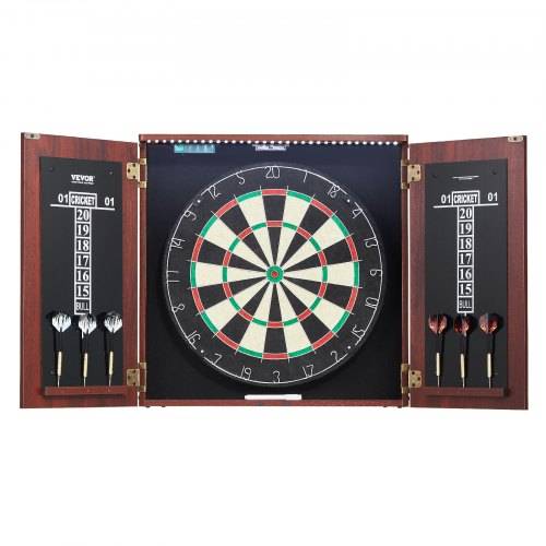 VEVOR Dartboard- und Schrankset, Home Dart Board Center in offizieller Grö_e, versteckbarer Dartschrank mit Stahlspitzen & mit LED-Licht & einfacher
