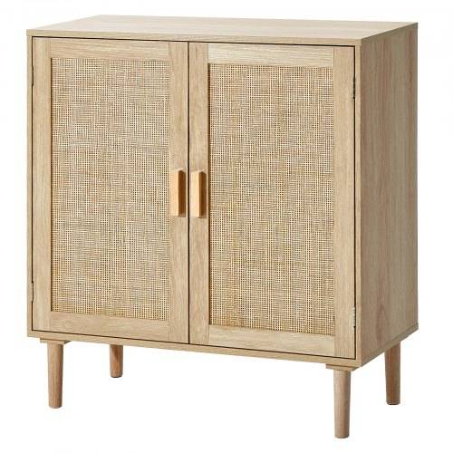VEVOR Rattanschrank Rattankommode Aufbewahrungsschrank mit 2 magnetischen Türen & verstellbaren Regalen & Griffen, Sideboard-Buffetschrank für Flur
