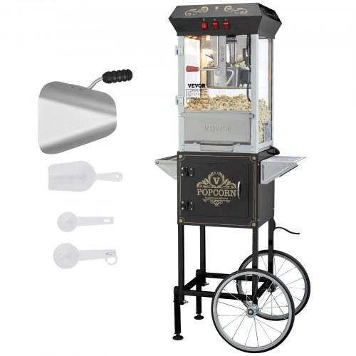 VEVOR Popcornmaschine Popcornautomat mit Wagen 850 W Popcorngerät, 8 oz Kessel für 48 Tassen pro Ladung, Popcornmaschine mit gehärtetem Glas inkl