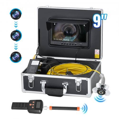 VEVOR Kanalkamera mit 512-Hz-Ortung, 30 m, 9-Zoll-Rohrinspektionskamera mit Selbstnivellierung, 36-facher Zoom, Endoskop mit 12 LEDs, 32-GB-Karte