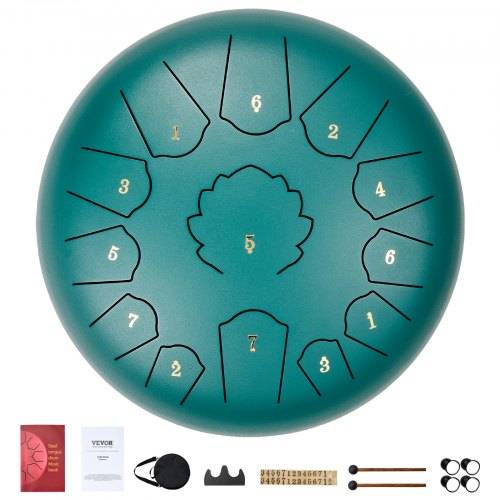VEVOR Zungentrommel 305mm, Steel Tongue Drum 13 Noten, Regentrommel C-Dur-Tonart, Regenglockenspiel mit 2 Schlägeln & Tragetasche, Handpan-Trommel