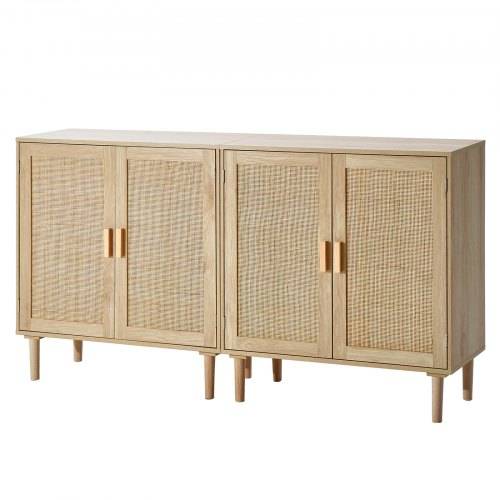 VEVOR Rattanschrank Rattankommode 2 Stk. Aufbewahrungsschrank mit 4 magnetischen Türen, Sideboard Buffetschrank mit verstellbaren Regalen, Ideal für
