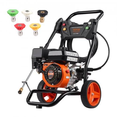 VEVOR Benzin-Hochdruckreiniger, 3400 PSI 2,6 GPM, Terrassenreinger 10 L/min mit Aluminiumpumpe, Hochdruckpistole & Verlängerungsstab, 5-Düsen-Set,