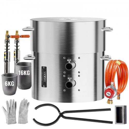 VEVOR Propan Schmelzofen Set 16 kg Gas Metall-Schmelzofen-Set, Doppelbrenner Gie_erei Heimofen mit Tiegeln & Zangen, Schmelzgusswerkzeug für Gold