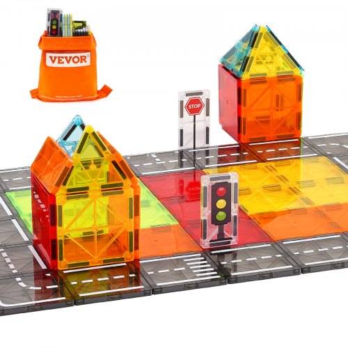 VEVOR Magnetische Bausteine, 56-teilig, magnetische Stra_enbausteine, Magnetspielzeug mit Aufbewahrungstasche, STEM-Sensory-Pädagogisches