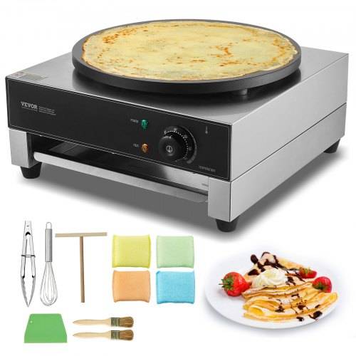 VEVOR elektrischer Crepemaker Crepe-Maschine 3000 W flache Crepe-Grillplatte 40 cm, antihaftbeschichteter fannkuchenherd aus Edelstahl, runder
