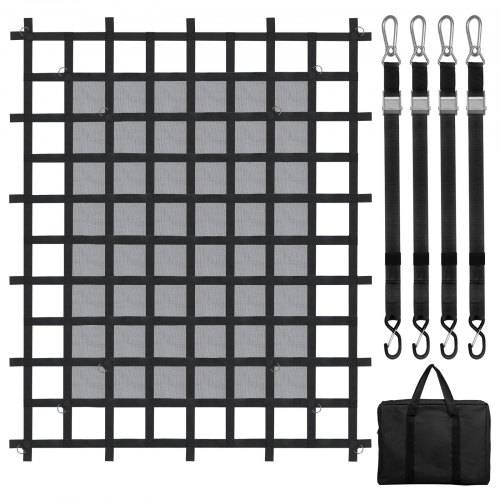 VEVOR Frachtnetz, 183 x 145 cm, LKW-Ladeflächennetz, 4 verstellbare Gurte mit Karabinern & S-Haken, Transportnetz verschlei_fest & wetterfest, Gepäc