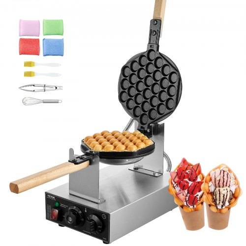 VEVOR kommerzieller Bubble-Waffelmaker Eierpfannkuchenmaschine 1400 W, Waffel Maker aus Edelstahl mit antihaftbeschichteter Backfläche, Temperatur-