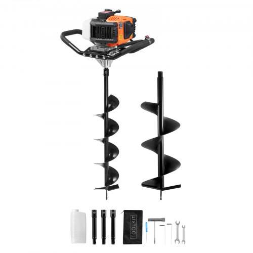 VEVOR Erdbohrer mit Benzinmotor, 52 CC, 1450 W, Benzinbohrer mit 6- und 10-Zoll-Bohrkronen und 3 Verlängerungsstangen, Lochbohrer für Pfostenzäune