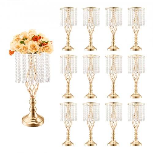 VEVOR 12 STK 49 cm hoher Blumenständer aus Kristallglas für Hochzeiten, Metallvase für Hochzeitsmittelstücke, goldene Blumenhalter, Blumenständer