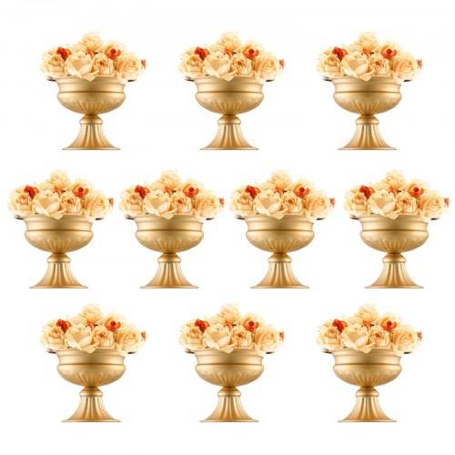 VEVOR 10 Stück 16 cm hohe Blumenvase für Hochzeiten, Metall-Hochzeits-Tafelaufsatz, goldener Blumenarrangement-Ständer für Tische bei Hochzeitsess