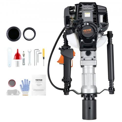 VEVOR 37,77 ccm T-Pfostenramme, benzinbetriebener Zaunrammer mit 4-Takt-Motor, mit 2 Pfosten-Rammköpfen (55/70 mm), tragbarer 1000-W-Pfostenramme fü