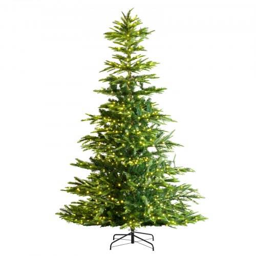 VEVOR Weihnachtsbaum, 1,35 x 2,25 m, künstlicher Christbaum, Tannenbaum mit 700 warmwei_en LED-Lichtern, 1319 Zweigspitzen, Metallsockel für die Dek