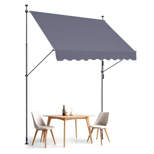 VEVOR Klemmmarkise 250 x 120 cm, Balkonmarkise mit Handkurbel, Sonnenmarkise, Terrassenüberdachung Sunsetter Deck, Höhenverstellbar von 218 bis 309