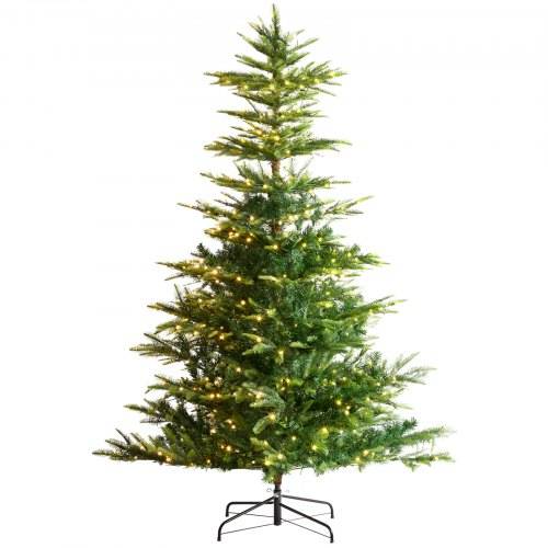 VEVOR Weihnachtsbaum, 1,2 x 1,98 m, künstlicher Christbaum, Tannenbaum mit 350 warmwei_en LED-Lichtern, 900 Zweigspitzen, Metallsockel für die Dekor