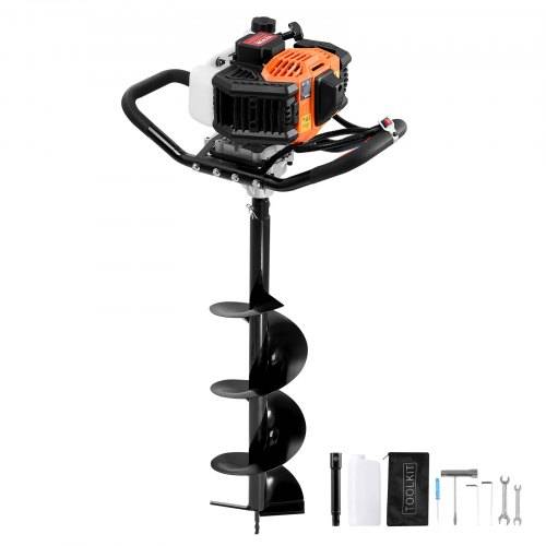 VEVOR Erdbohrer mit Benzinmotor, 52 CC, 1450 W, Benzinbohrer mit 8-Zoll-Bohrkronen und 1 Verlängerungsstange, Lochbohrer für Pfostenzäune für Acke