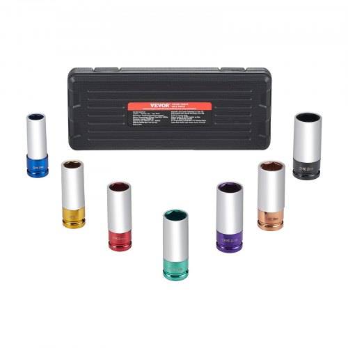 VEVOR Radmuttern-Schlagsteckschlüsselsatz, metrischer 6-Kant-Tiefsteckschlüsselsatz, 12,7 mm Antrieb, 7 Radmutterngrö_en insgesamt 17/19/21/22/23/2