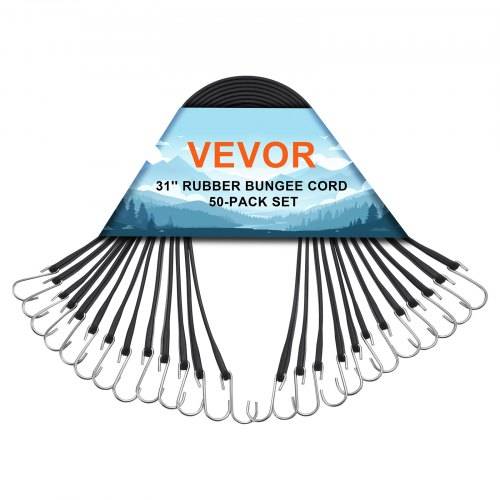 VEVOR 50-teiliges flaches Spannseil, 19,8 mm robuste Spanngurte mit S-Haken aus Stahl, 78,7 cm langes elastisches Spannseil für Fracht, Planen, LKWs