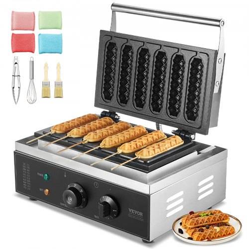 VEVOR kommerzieller Waffeleisen Waffel Maker 6-teilig 1500 W, antihaftbeschichtetes Edelstahl-Waffeleisen für Mais-Hotdogs mit Temperatur- und