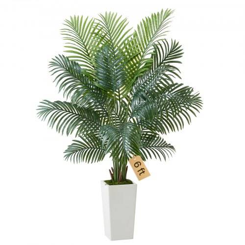 VEVOR Künstliche Areca-Palme, 1,8 m, künstliche tropische Palmenpflanzen mit wei_em Pflanzgefä_, Kunstseidenpflanze im Topf, Kunstbaum für Verande